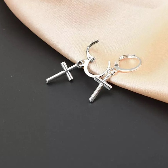 Miniature Cross Hoop Earrings - Picture 8 of 8